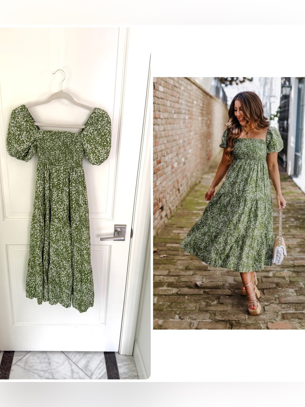 Abercrombie & Fitch Green Floral Smocked Bodice Linen Blend Midi Dress XXS
